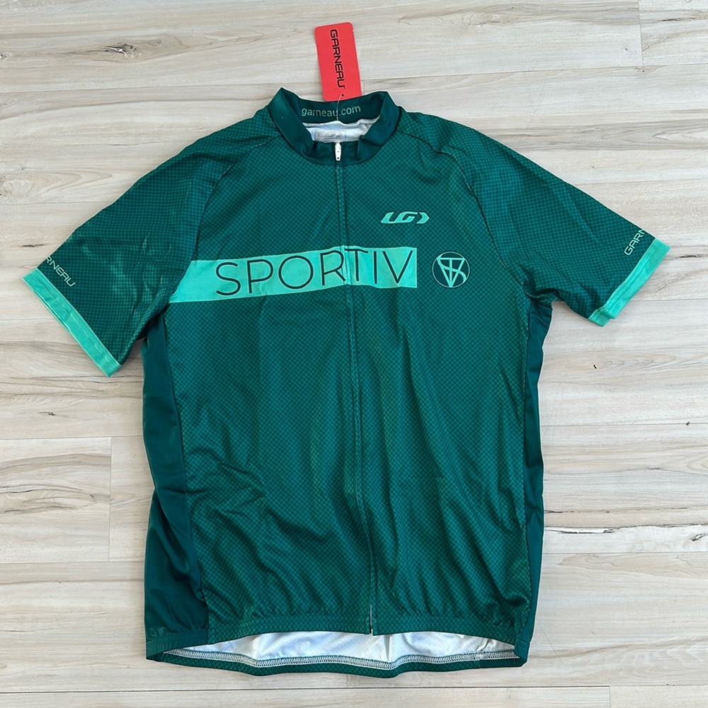 NWT Green Men’s LOUIS GARNEAU Sportiv S/S Full Zip Cycling Jersey XXS XS